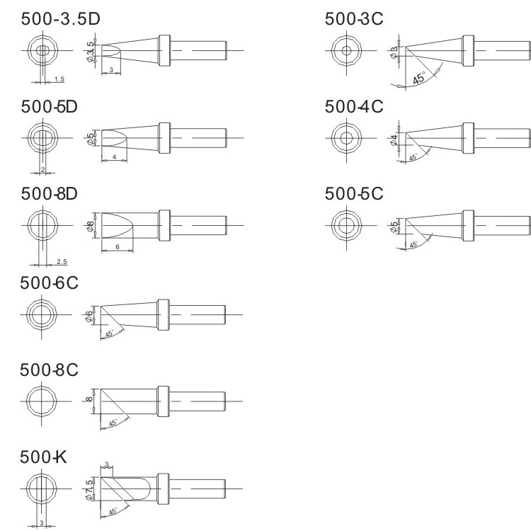 500系列無鉛烙鐵頭參數